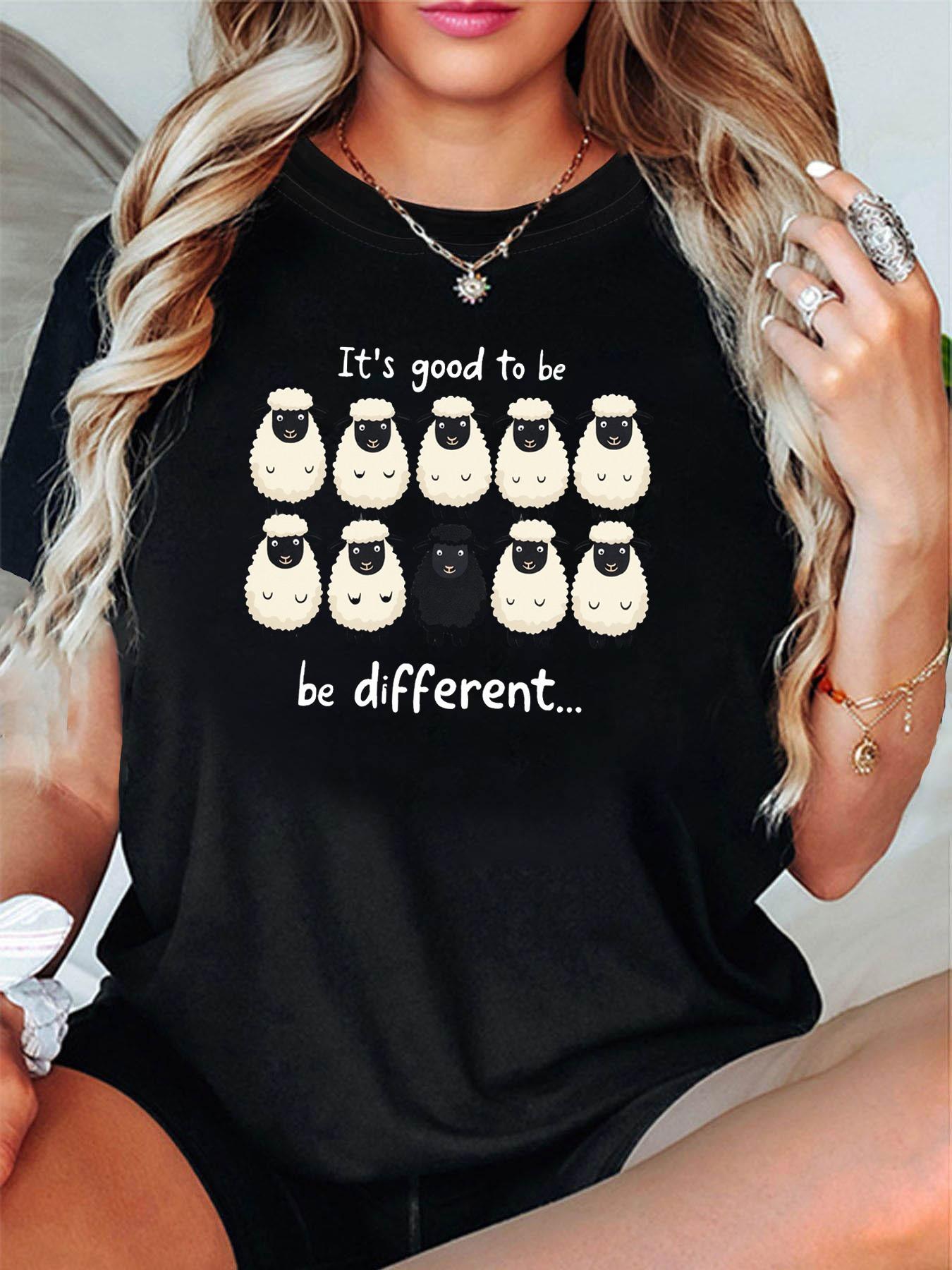 

The Adorable Philosophy of Embracing DifferencesWomens Roundneck Summer Tshirt with Flocking Pattern Design Women Clothes S