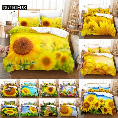 Blumenmuster Bettbezug Queen Size Sonnenblumen Bettbezug 3D Bettwäsche Set 3 Teile 2 Teile Mit Kissenbezug King Full Twin Einzel Doppelbetten