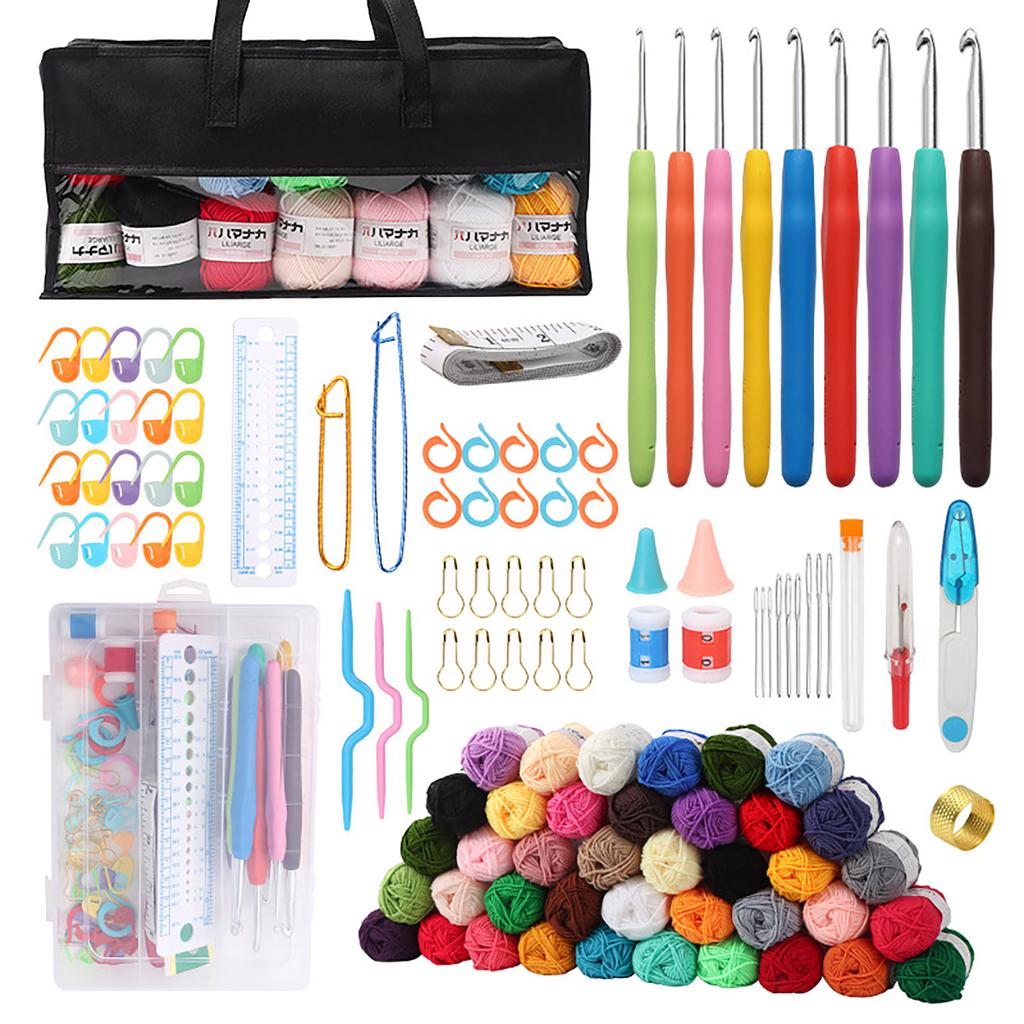 Ergonomic Crochet Hook Set with 40 Color Crochet Yarn Beginner Crochet Hook Set with Knitting Accessories Crochet Bag