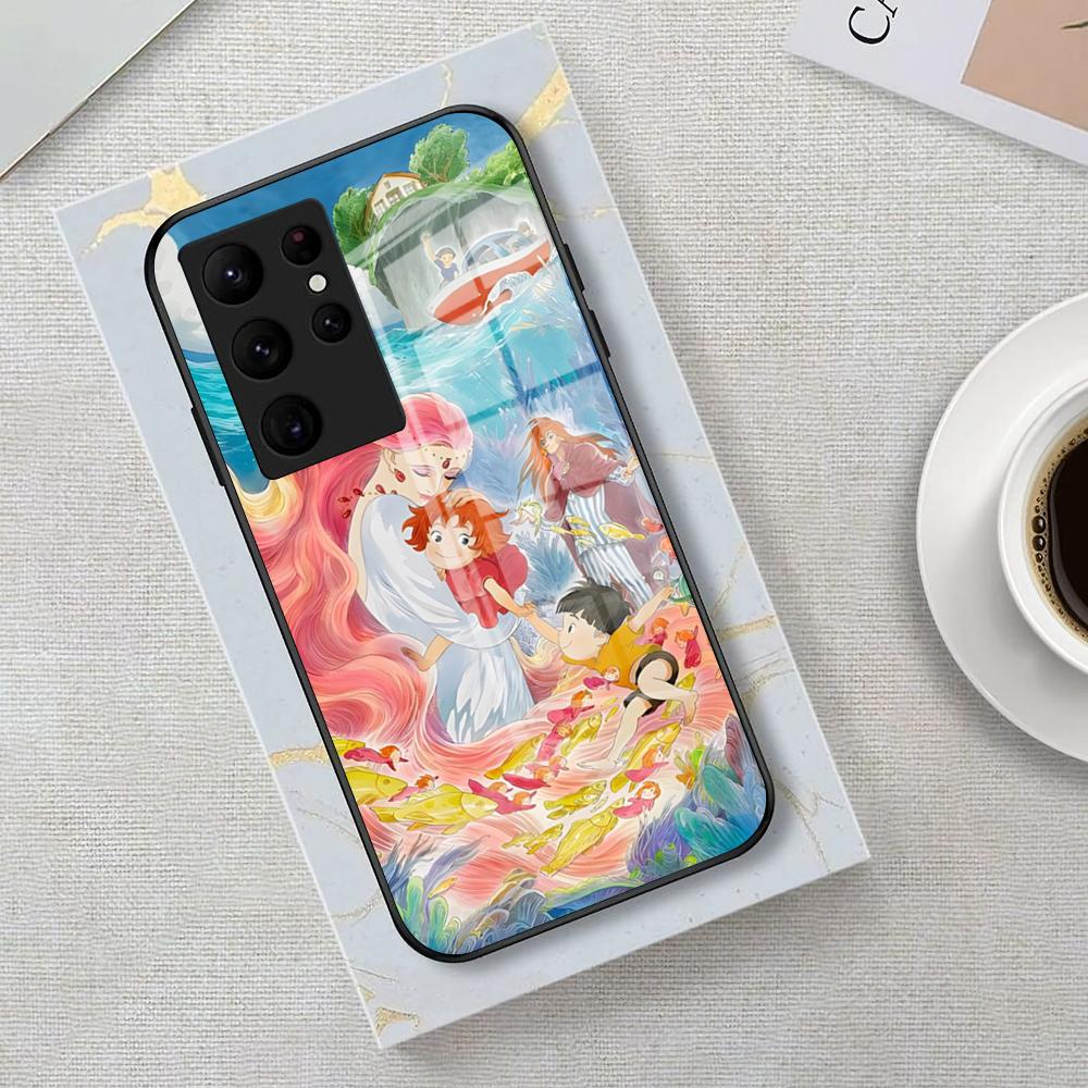 Movie Cute-PonyoES Phone Case For Samsung S26 S25 Edge Ultra 23 22 21 20 Ultra Plus S24 Fe Glass Cover