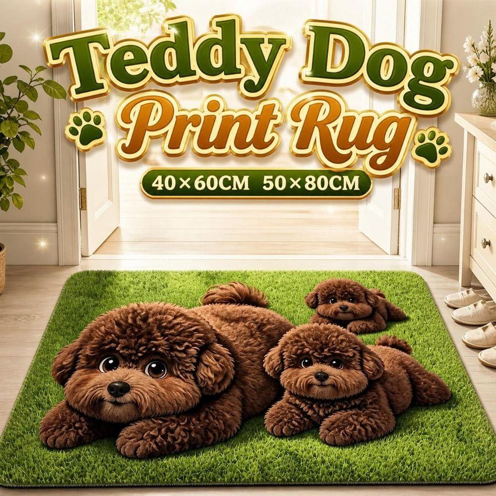 Absorbent Teddy Dog Print Rug Diatomite Entryway Rug Cartoon Floor Mat Home Decor