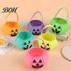 Halloween Party Decoration Pumpkin Candy Bag for Kids, Reusable Non-Woven Trick or Treat Bucket, Bucket Face Snack Holder Basket with Handle