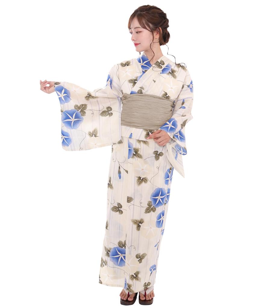 Yukata Change Set Heiko E Cool Summer One Size Fits [KYOETSU] Set, Weave, Unbleached, 2-piece (Yukata, Obi) Women's (9. Shirt, Most)