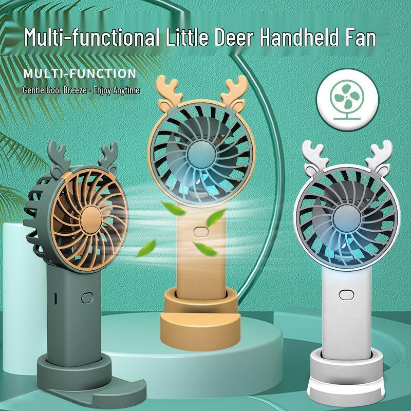 

2023 Cartoon Portable USB Charging Handheld Fan with Phone Holder 6.5*8*14.5 CM