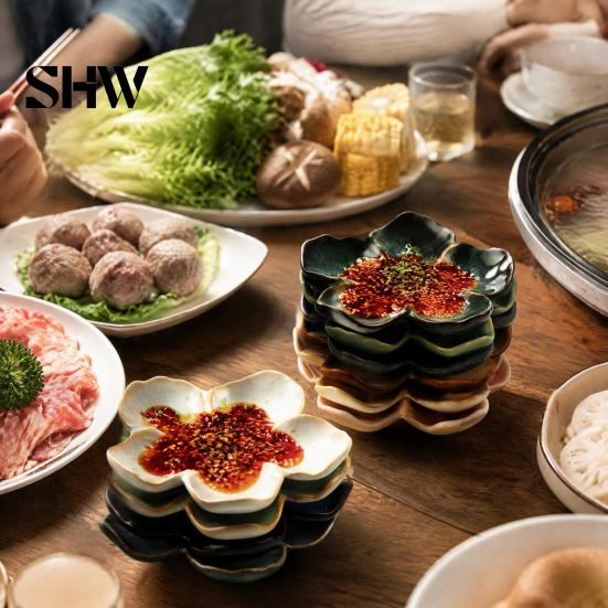 Retro Glaze Dipping Bowls Cherry Blossom Sauce Dish, Ceramic Sushi Soy Bowl, Small Unique Kiln Change Tableware Decorative Seasoning Appetizer Serving