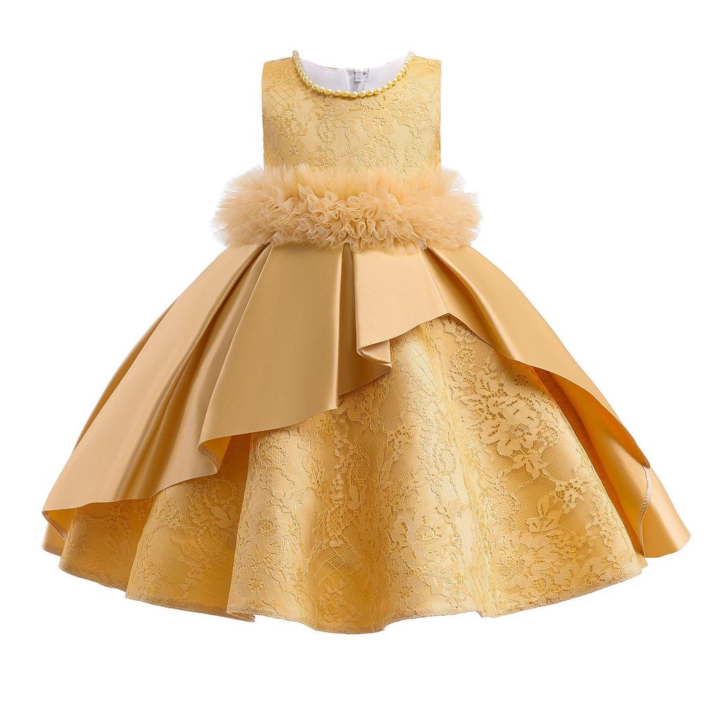 Robe de Princesse en Satin Moelleux pour Filles - Tenue Courte d'Été pour Mariage & Spectacle pour Enfants
