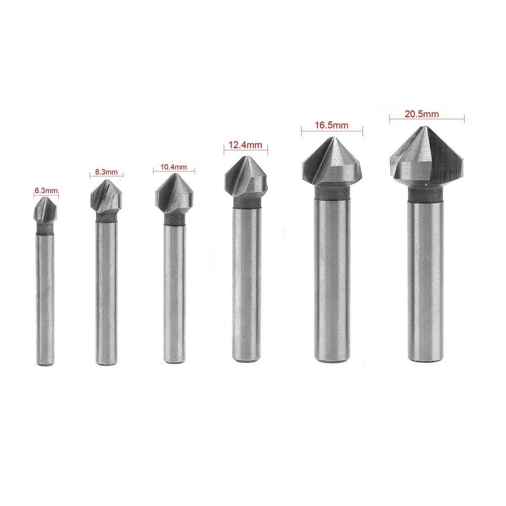 3-Flute Countersink Drill Bit 90 Degree Chamfering Cutters 6.3/8.3/10.4/12.4/16.5/20.5mm For Wood Metal Quick Change Drill Bit