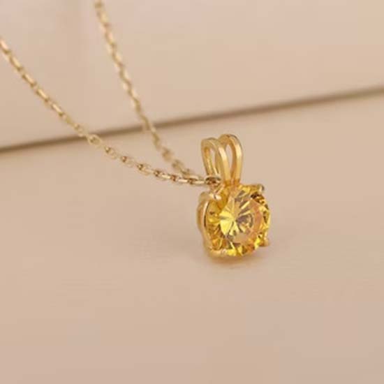 Citrine Round Gemstone Necklace, 925 Sterling Silver, Yellow Gold Necklace, Handmade Jewelry, Bridesmaid Gift