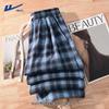 Huili Women's High-Waist Plaid Wide-Leg Pants