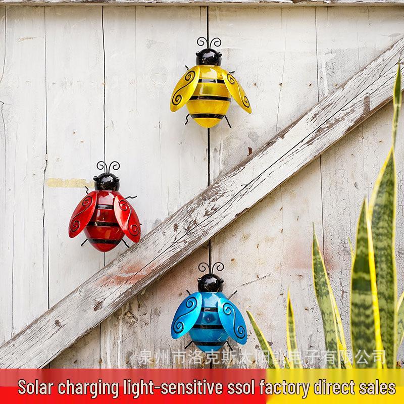 Solar Bee Light: Outdoor Garden LED Wall Hanging Decoration, Wrought Iron, Waterproof
