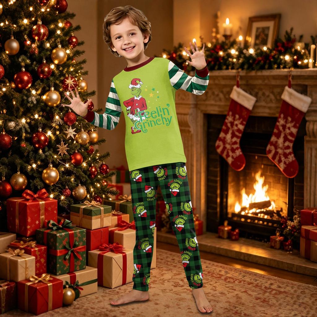 Matching Family Christmas Pajama Set with Neck Long Sleeve and Pants for Parents and Kids Holiday Wear