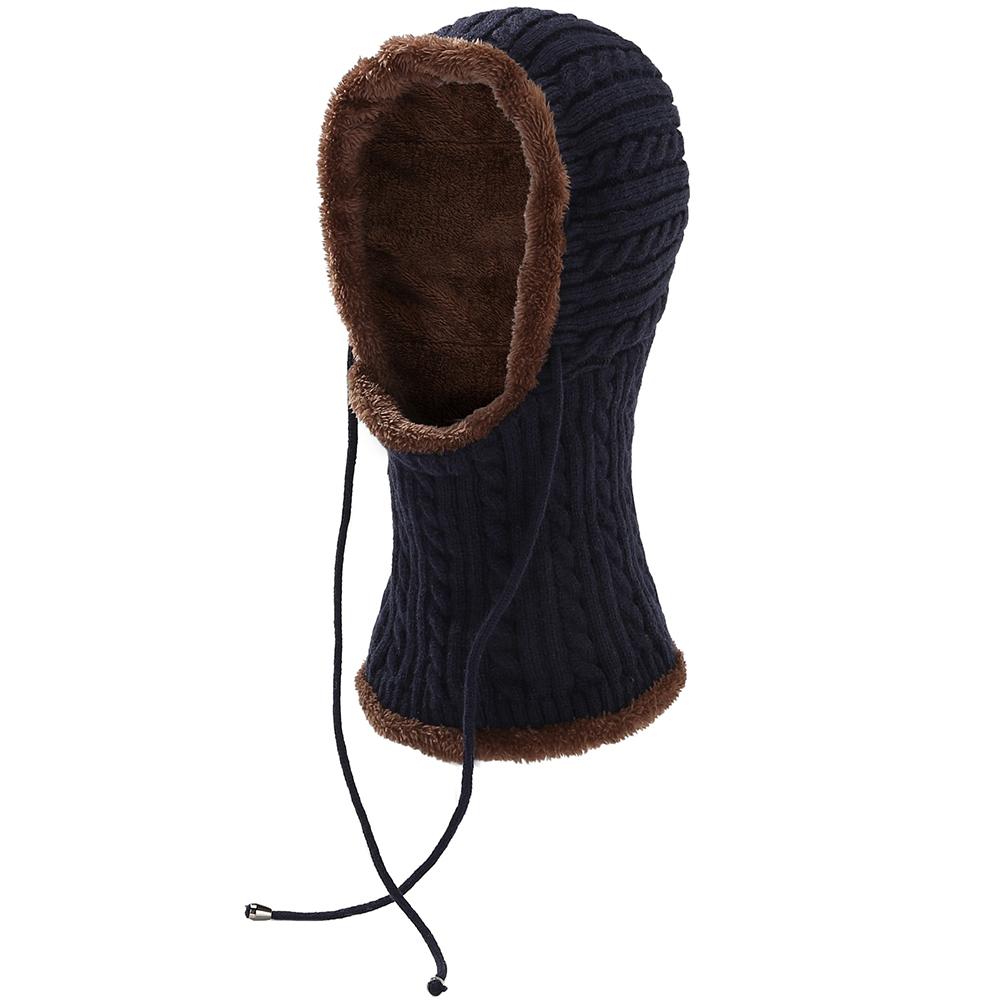 Women Men Thickening Knitted Warm Fleece Lining Scarf Conjoined Cap for Autumn Winter