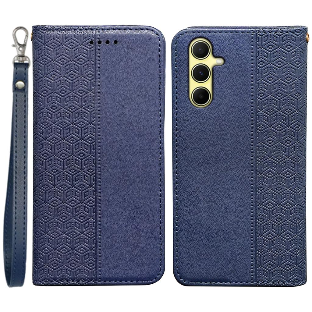 For Samsung Galaxy A55 5G Wallet Phone Case Strong Magnetic Checkered Pattern Imprint Leather Flip Cover