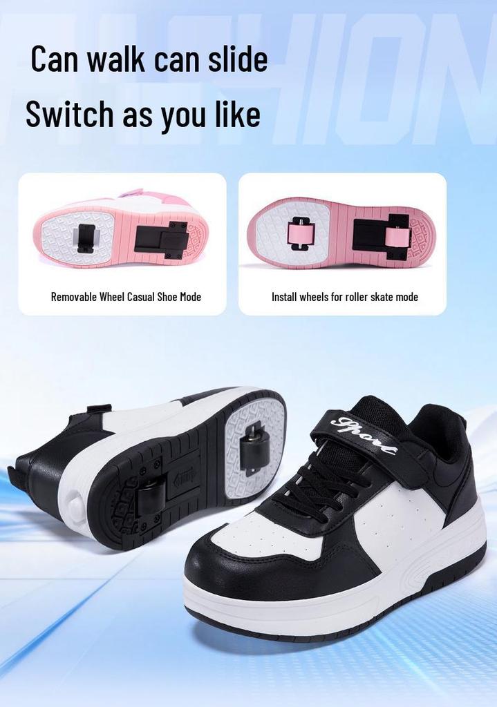 2025 Rollschuhe für Jungen & Mädchen, Doppelschuhe, Trendige Knopf-Rollen Freizeitsport-Schuhe