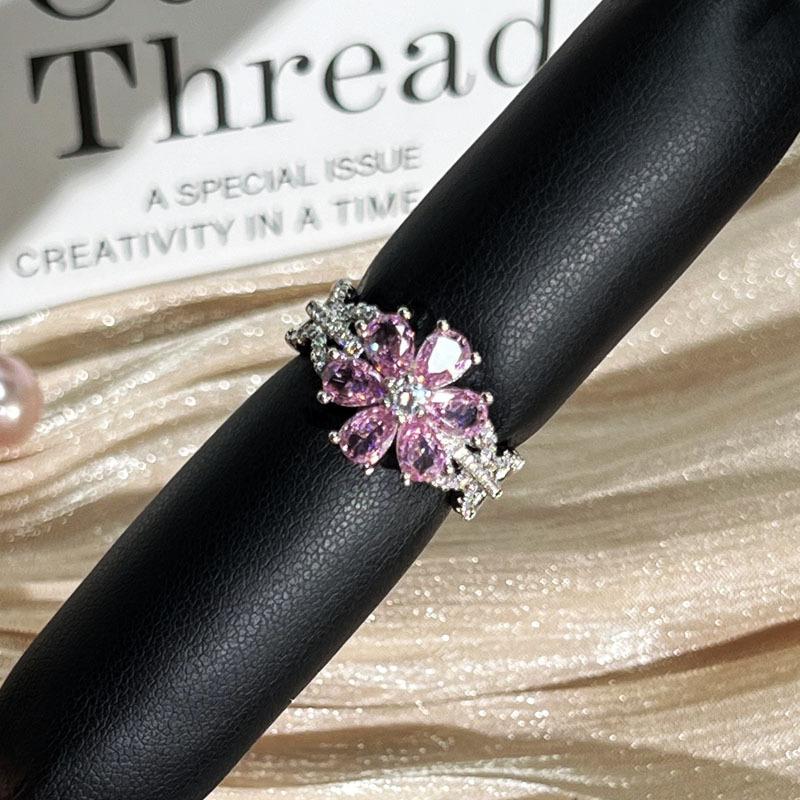 Colorful Zircon Flowers Exquisite Binning Flowers Small Building Sweet Opening Ring Women's Hot Sale High-end Light Luxury Versatile Ring