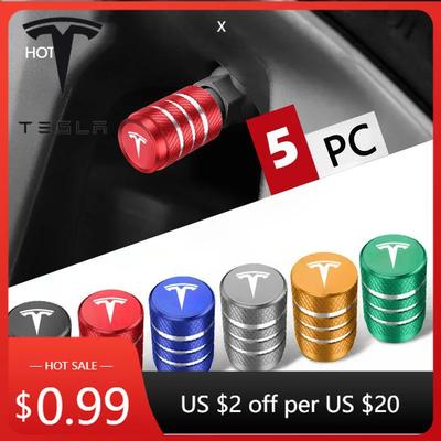 Car Sticker Tesla 5PCS High Quality Car Automobile Wheel Tire Valve Cap Decorative Accessories For Tesla Model 3 Model S X Model