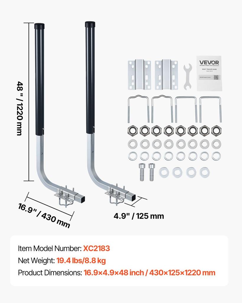 Boat Trailer Guides, 1016 Mm/1219 Mm Height Guide Poles, 2PCS High-Hardness Steel Trailer Guide-Ons, Adjustable Guide Poles with PVC Pipes, for Ski