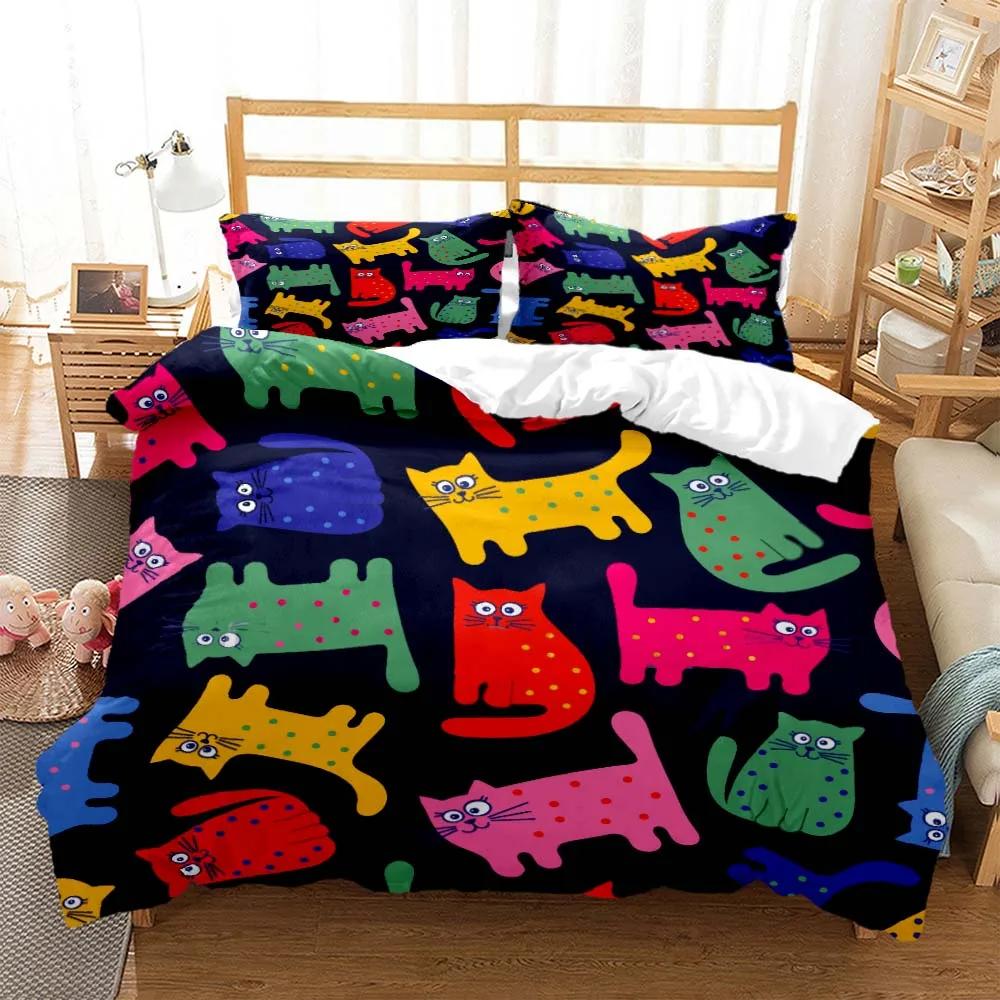 Cute Cat Print Quilt Cover Pillow Cover Bedding Set Luxury Queen Bedding Set Cute Style Customized Boys Bedding Set