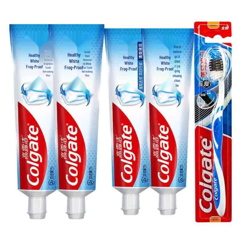 Colgate Oral Care Value Pack: Fresh Mint & Whitening Toothpaste with Toothbrush