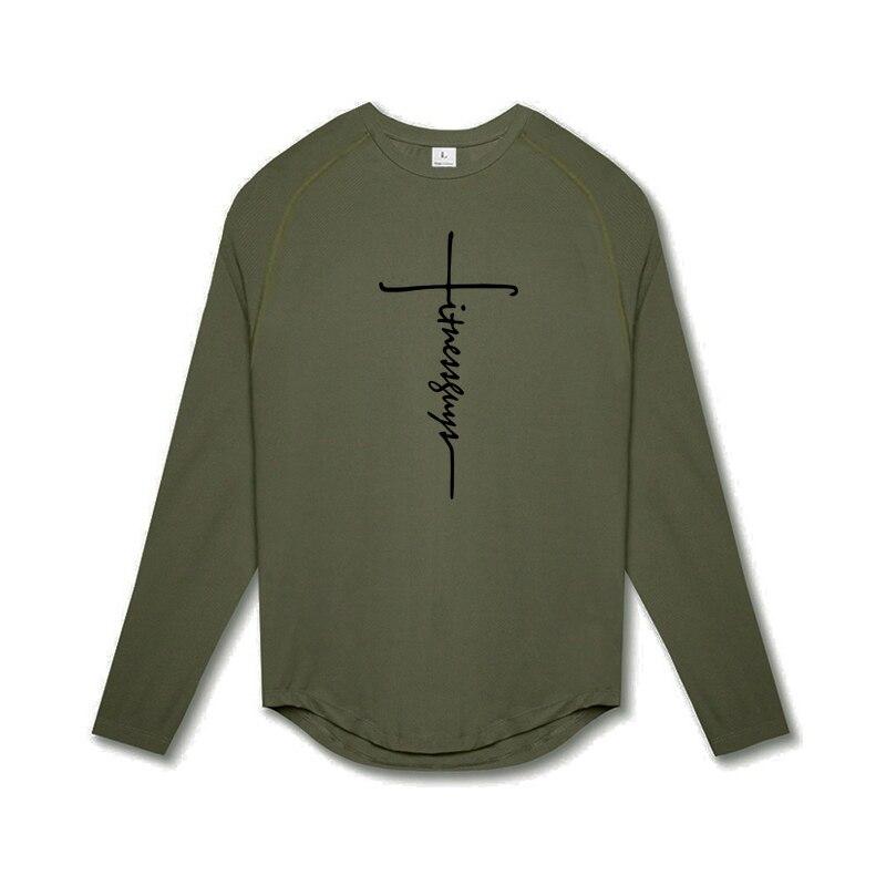 Muscleguys Autumn Men's Round Neck Printed Raglan Sleeves Casual Long-sleeved Top Fitness Sports Comfortable T-shirt