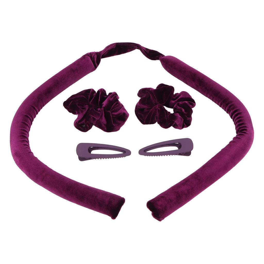 Heatless Curling Rod Headband Hair Curl Ribbon Rollers with Hair Clips Scrunchies for Sleeping Purple