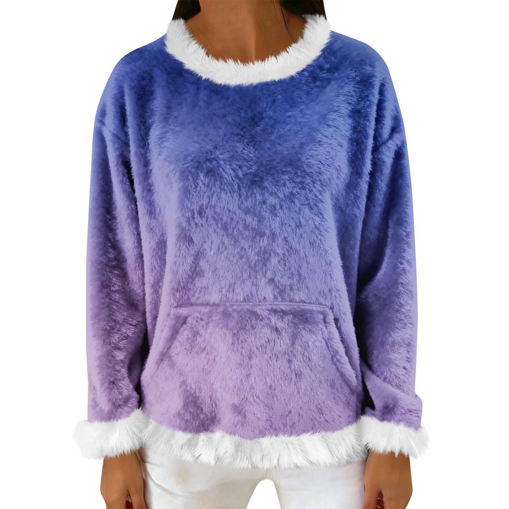 Women's Casual Fleece Sweatshirt  Long-Sleeve Round  Neck Casual Comfortable Loose-Fit Lightweight Women's Flannel Sweatshirt