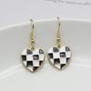 Black and White Checkerboard Heart Shaped Dangle Earring for Women Enamel Zircon Temperament Kids Christmas New Year Gift