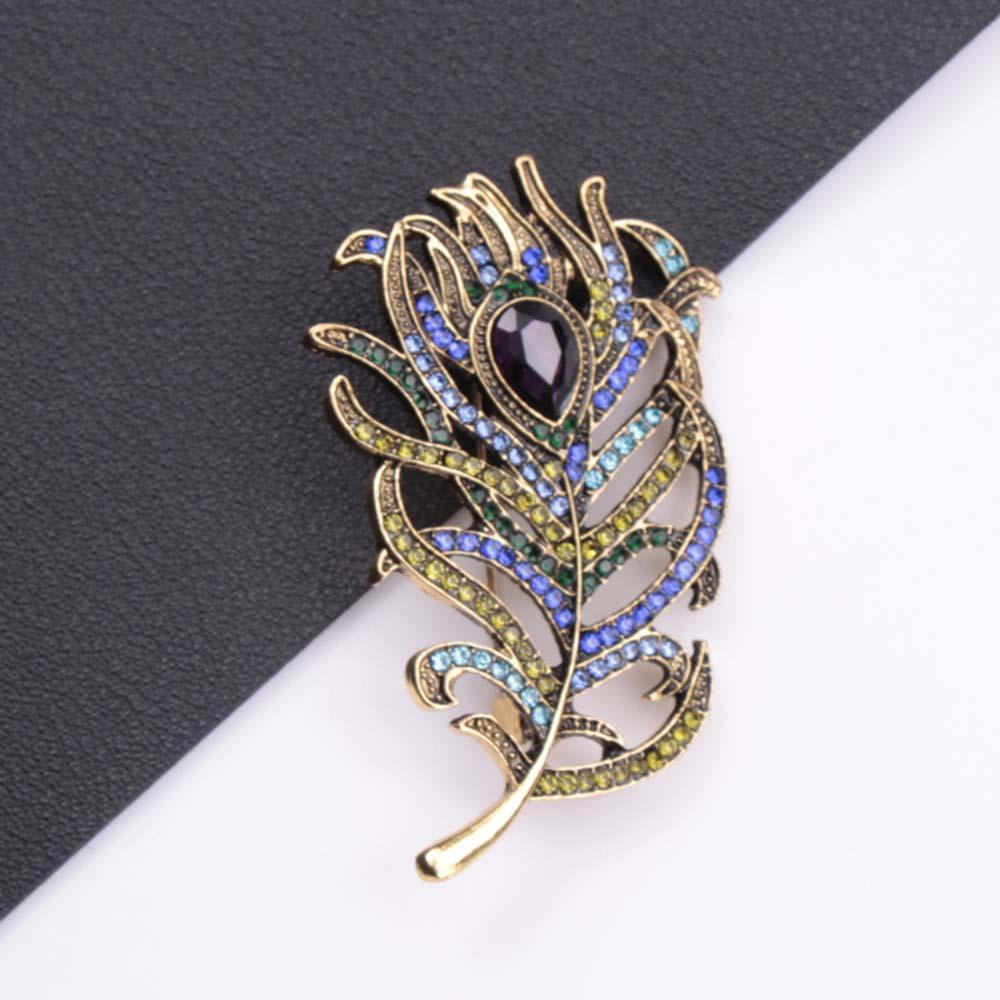 

Ретро брошь в виде пера со стразами для женского костюма, атмосфера, высококачественная брошь с бриллиантами, металлические аксессуары для одежды