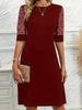 2025 Summer Women's Hepburn Style Lace Patchwork Dress - French Mid-Sleeve Round Neck