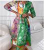 Autumn and winter popular women's clothing straps printed polo collar temperament medium and long dress