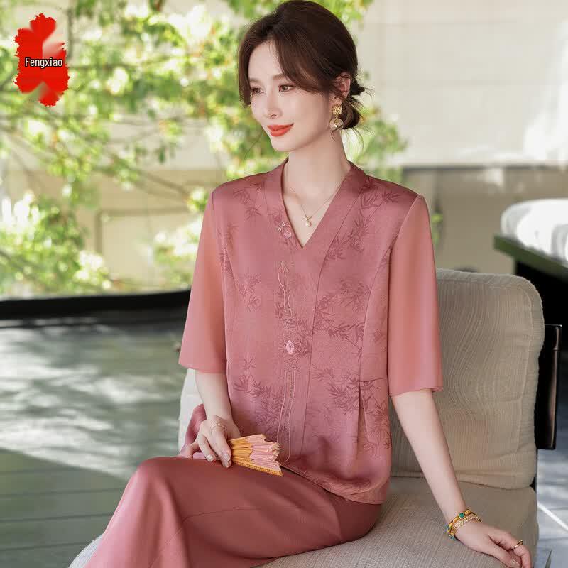 Women s New Chinese Style Summer Two-Piece Set 5XL