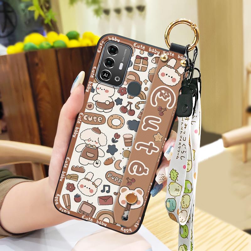 Phone Holder Protective Phone Case For ZTE Blade A53 Pro Durable Cute Back Cover Lanyard Anti-dust Fashion Design Ring