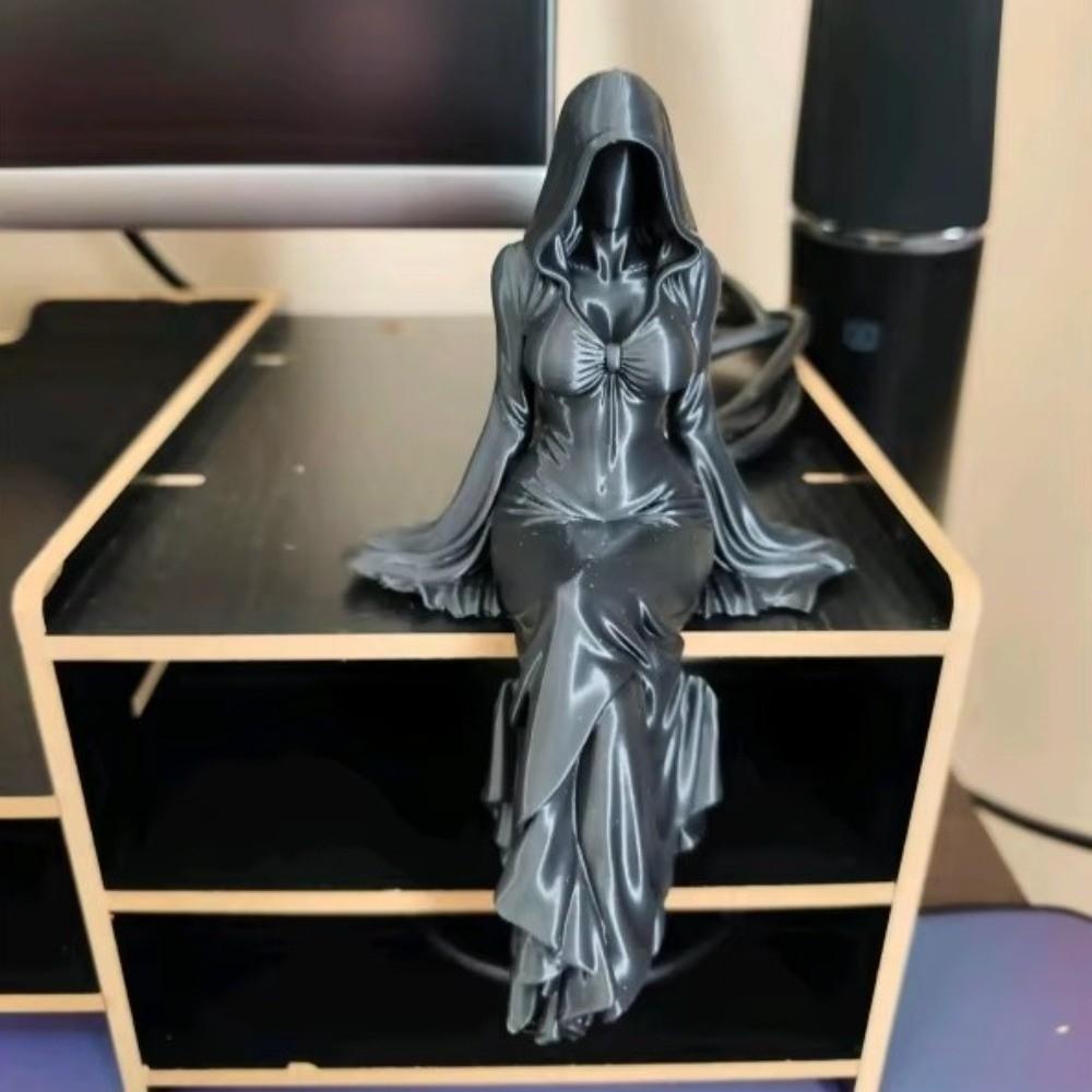 Gothic Style Black Robe Figurine Handmade Female Tabletop Ornament Halloween Decor