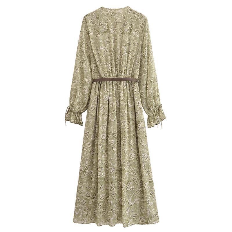 LYRIA Dresses Women's New Chiffon Print V-neck Chic Slim Long Dress Fashion Elegant Holiday Street Women's Dress