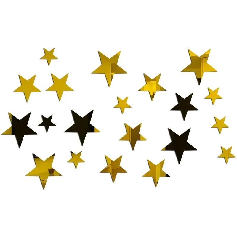 Home 20pcs Star Mirror Wall Sticker Large Medium and Small Combination Acrylic Mirror Wall Sticker Living Room Wall Decorations