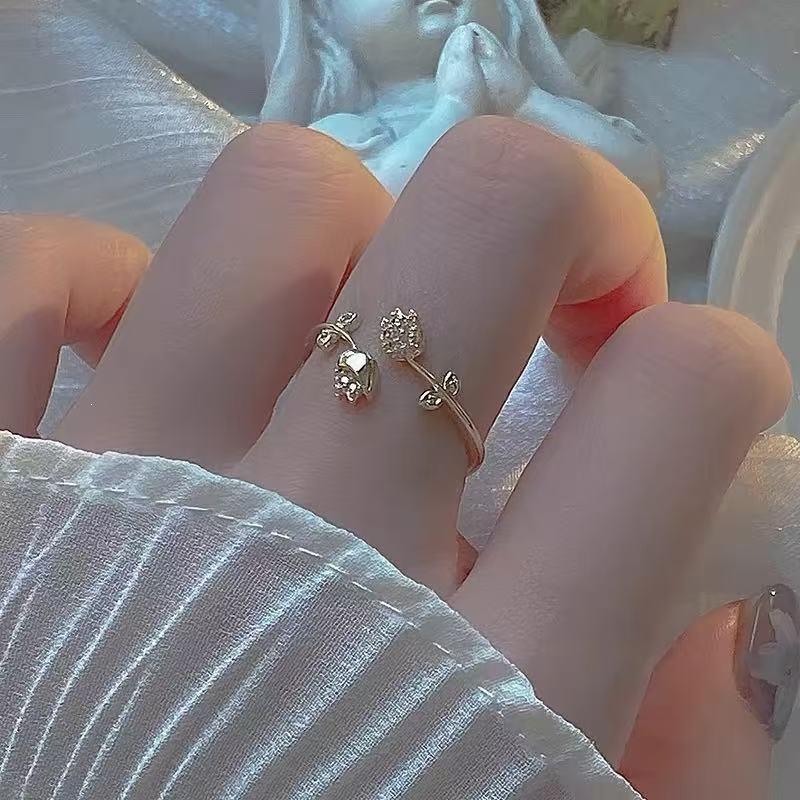 Elegant Rose Flower Adjustable Open Ring - High-End Luxury Design