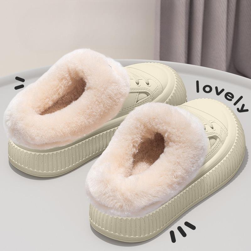 Thick-soled Cotton Shoes, Indoor Home Anti-slip, Warm, Fleece Waterproof Slippers for Women
