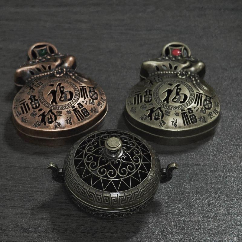 Mini Metal Incense Burner Set Retro Ornate Pagoda Fu Pouch Lotus Styles Traditional Carved Desktop Decor for Home with Gift Box 7