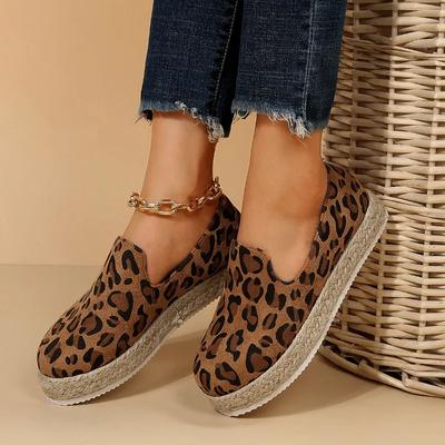 Mode Damen Schuhe 2024 Hohe Qualität Slipper Damen Vulkanisierte Schuhe Herbst Runde Zehenpartie Leopardenmuster Plateau Lässige Übergrößen Schuhe