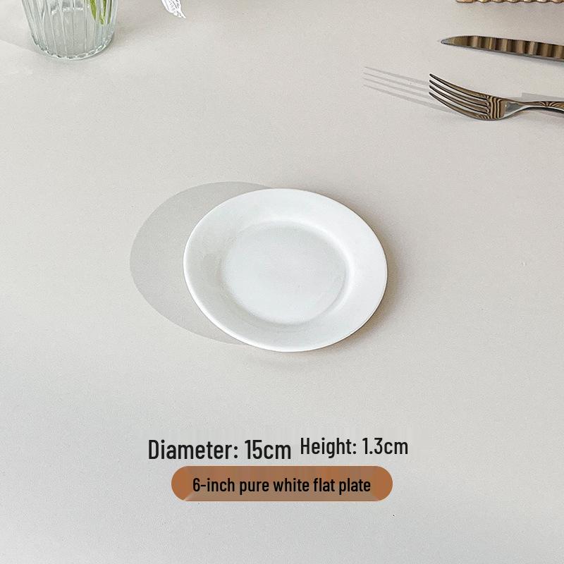 Piatto Rotondo in Ceramica Bianca Pura con Bordo Spesso per Cibo Occidentale e Saltati in Padella