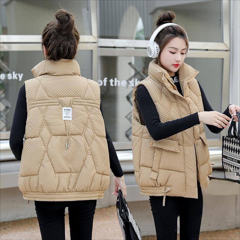 

Осенняя свободная посадка в корейском стиле, куртка с воротником-стойкой, утолщенный хлопковый жилет для женщин XXL хаки