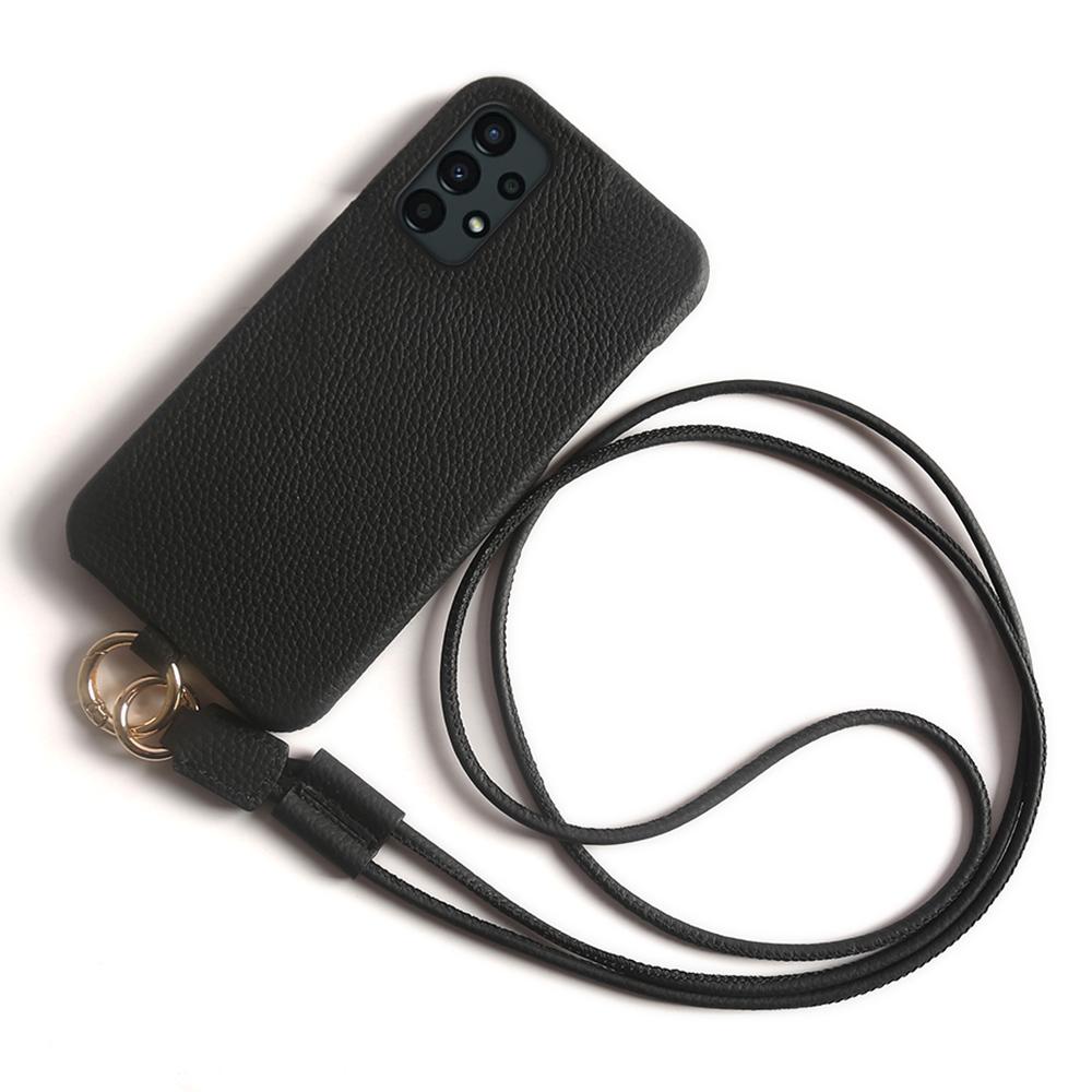 For Samsung Galaxy A13 4G Case with Lanyard Genuine Cow Leather PC Phone Back Cover