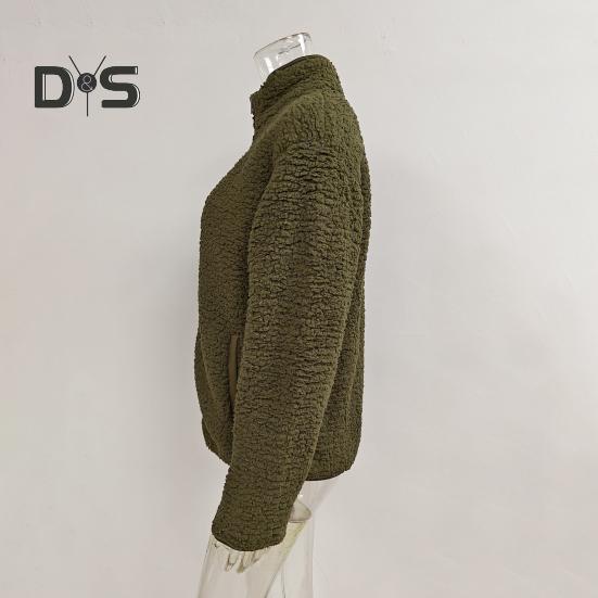 Kurtka zimowa damska z podwójnymi kieszeniami, gruby polar, zapięcie na suwak, kardigan, długie rękawy, ciepły, wiatroszczelny, zatrzymujący ciepło płaszcz zewnętrzny