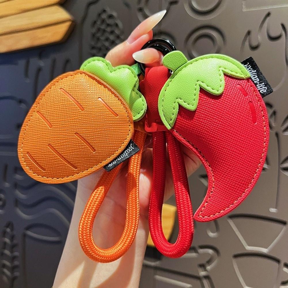 Eggplant PU Leather Bag Pendant Cartoon Car Keyring Funny Vegetable Keychain  Students