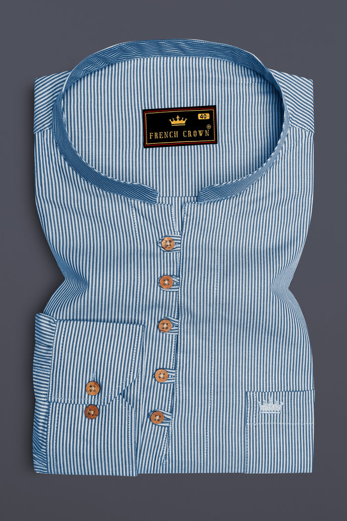 Премиальная хлопковая рубашка-курта в полоску Spindle Blue и Timbe Blue 39