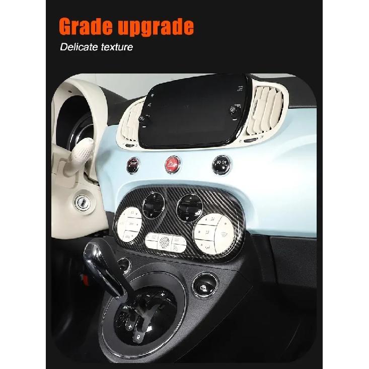 Für Fiat 500 2016-2024 ABS Kohlefaser Auto Klimaanlagen-Einstellschalter Knopf Rahmen Abdeckung Innenraum Auto Zubehör