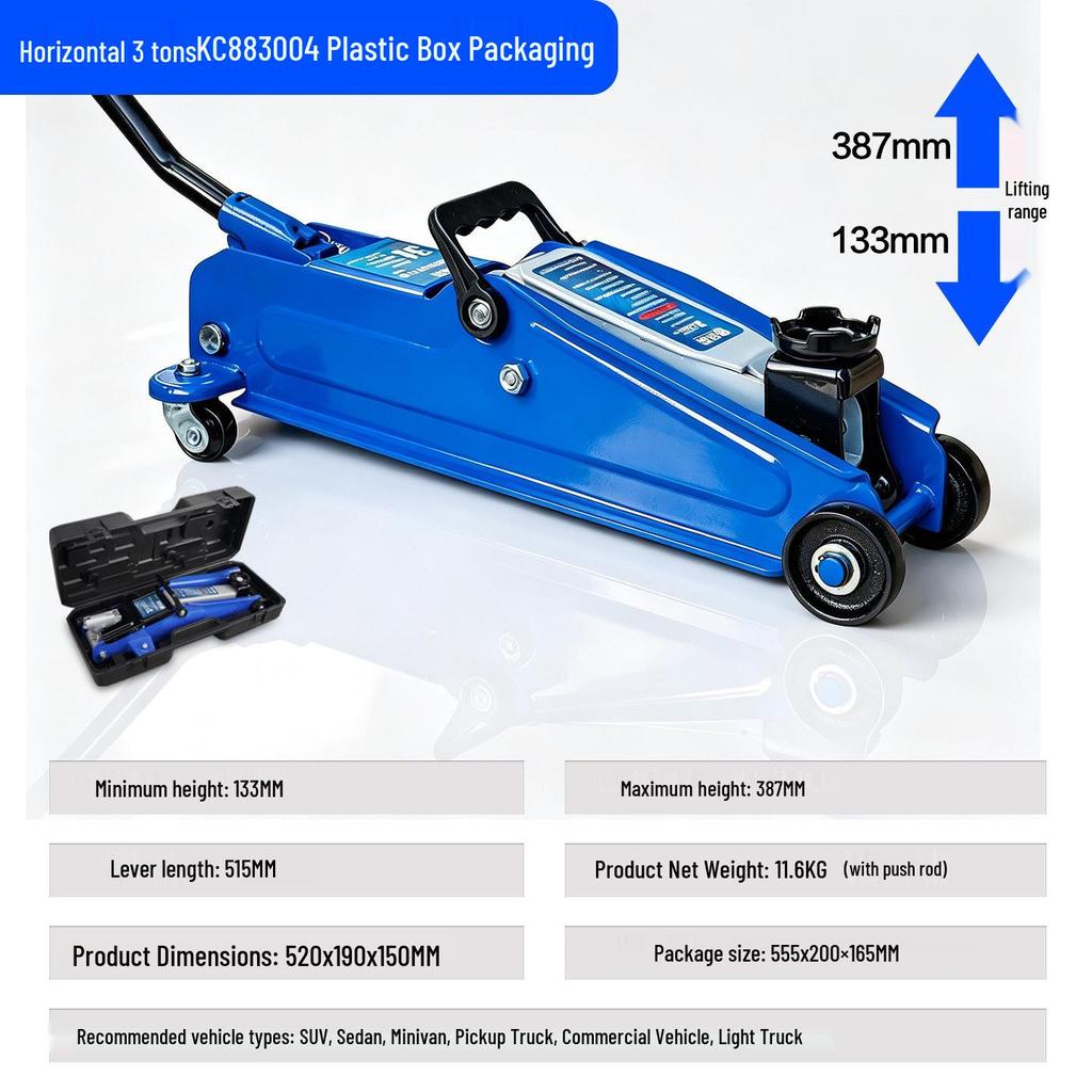 2-Ton Horizontal Hydraulic Car Jack for SUVs – 3T Tire Change Tool