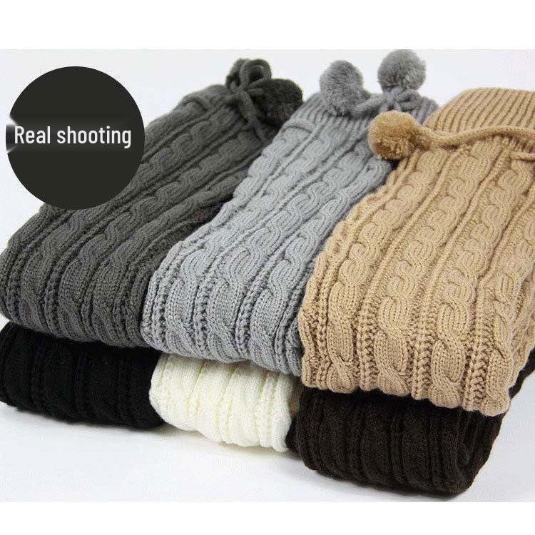Extra Long Cable Knit Over-the-Knee Leg Warmers with Pom Pom