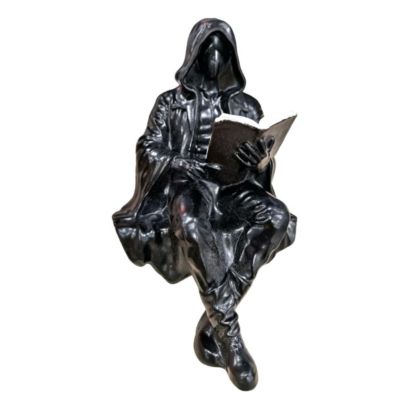 Literary Table Figure with Open Book, Hooded Shelf Decoration for Desk, Home Library, and Quiet Study Display Indoors