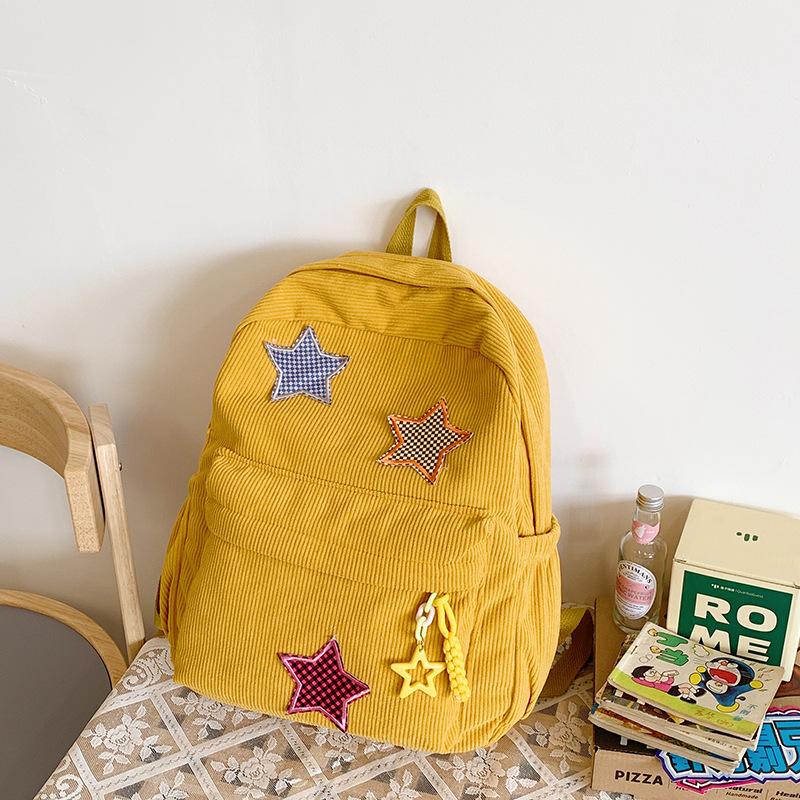 Corduroy Backpack Women'S Style Solid Color Versatile Star Schoolbag Female Middle School Student Small Backpack